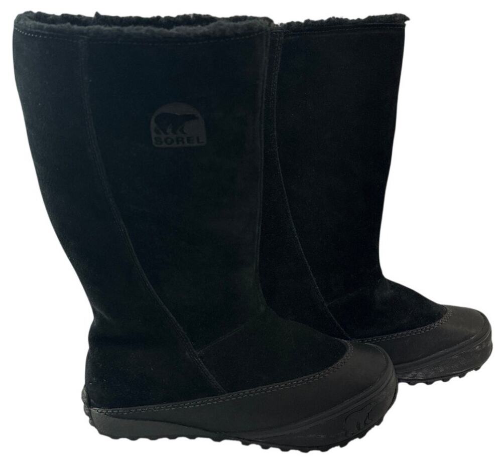 SOREL Women's Mid-Calf Black Suede Winter Snow Boots Fur Shearling Lined Size 6